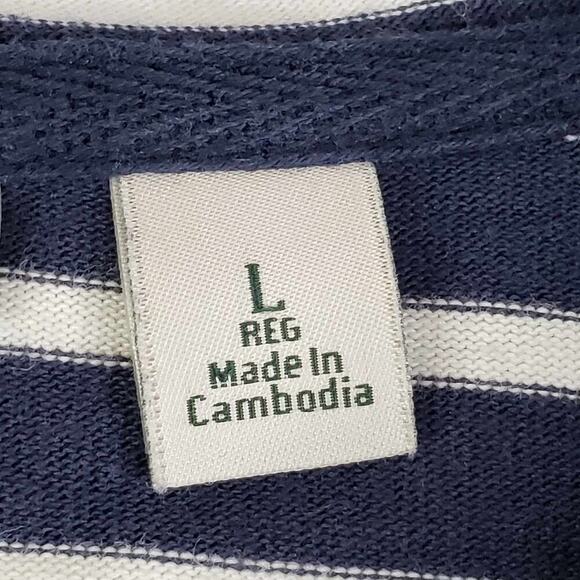 LL Bean Hoodie Womens Large L Blue Striped Henley Nautical Sweatshirt Casual - Picture 7 of 11